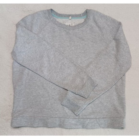 Lou & Grey Heather Gray Sweater Sz L Silver Accent Neckline and Cuff 100% Cotton - Picture 1 of 8